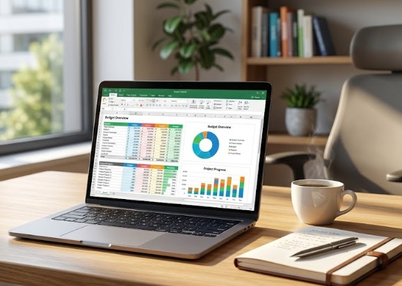 A professional person using a laptop with colorful charts to show why every professional should use spreadsheets.