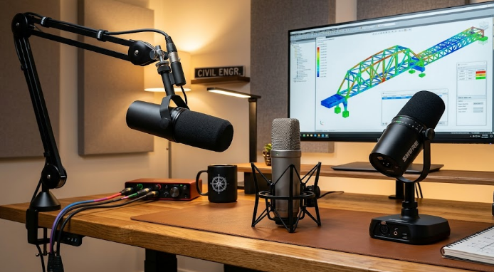 A comparison of the Top 3 Microphones for Clear Voiceovers in Technical Tutorials including USB and XLR models on a studio desk.