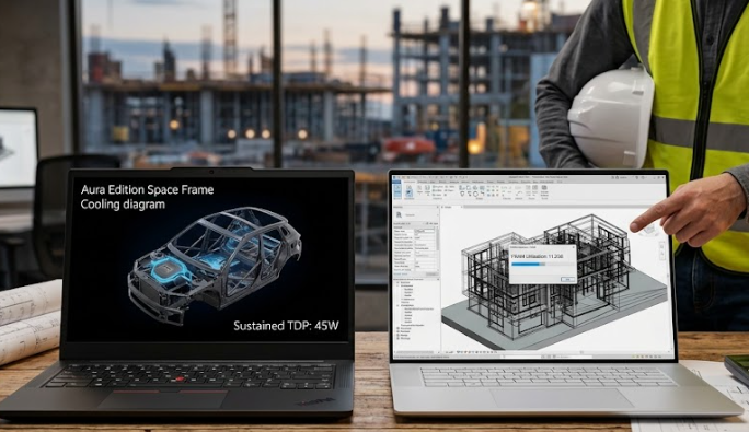 Comparison of Lenovo ThinkPad X9 15p and Dell XPS 16 as Mobile Workstations for Engineers showing Revit software.
