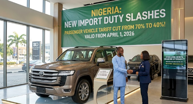 A modern SUV in a showroom representing the New Import Duty Slashes in Nigeria.