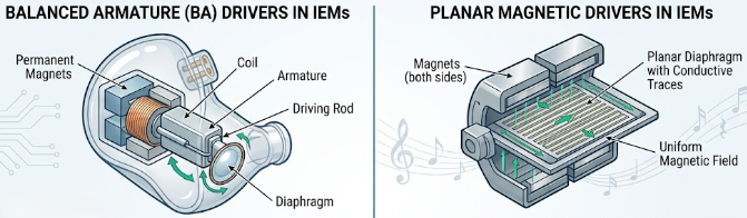  Compare Balanced Armature vs Planar Magnetic drivers to understand IEM spec sheets and choose the best audio gear.
