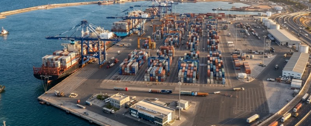 Modernized shipping terminal illustrating regional port modernization infrastructure upgrades and cargo operations.