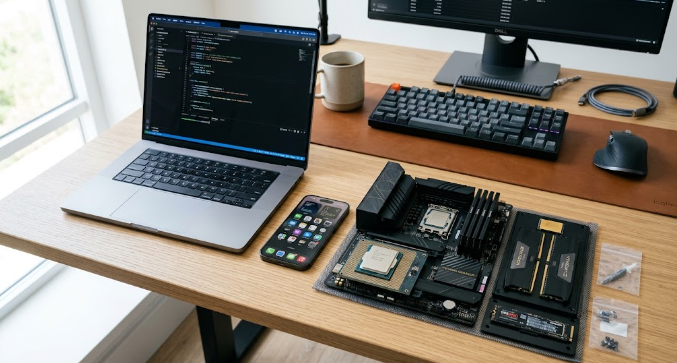  Best Laptop or Phone Hardware Upgrade Guide showing new devices and tech components.
